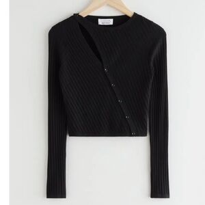 & Other Stories Black Asymmetrical Ribbed Sweater size Small